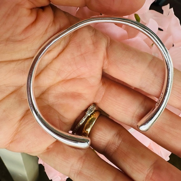 Silver Plated Smooth Open Bangle Bracelet - Picture 4 of 5
